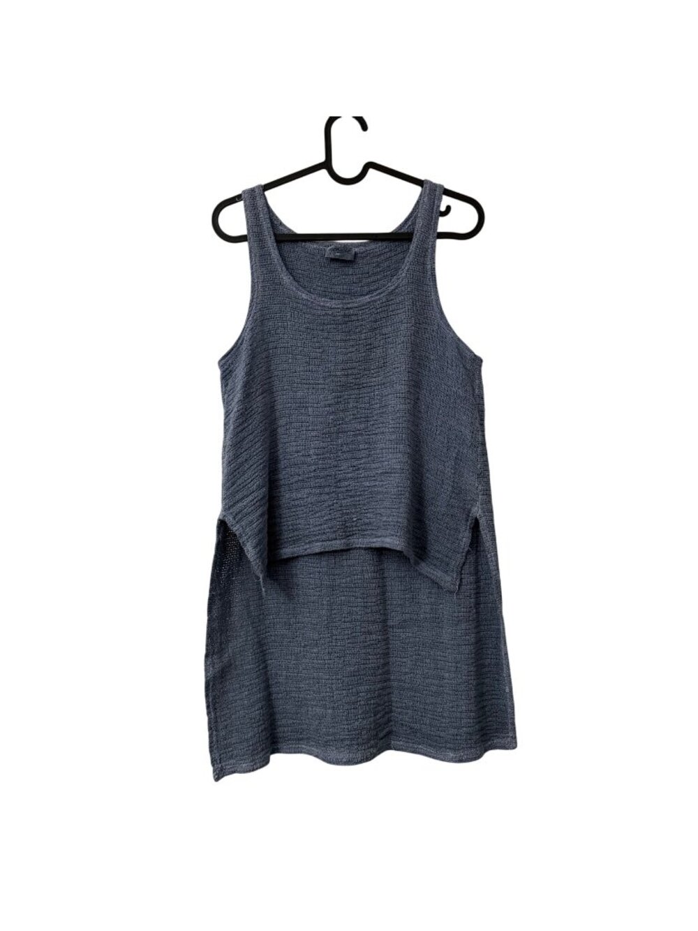 Namaste Nella Blue Cotton Linen Hi Lo Beachy Coastal Tank Top Small Womens
